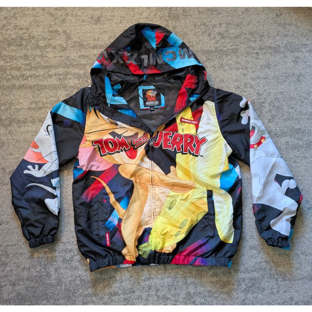 Members Only Tom & Jerry Limited Edition Print Windbreaker Rain Jacket - Large